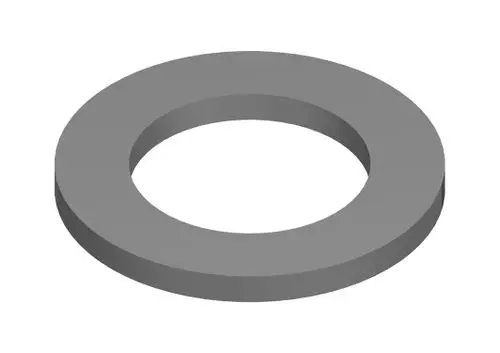 Graue Dichtung mit einem zentralen Loch, dargestellt in drei Dimensionen. Typisch für hochwertige Anwendungen, möglicherweise von der Marke Bosch.